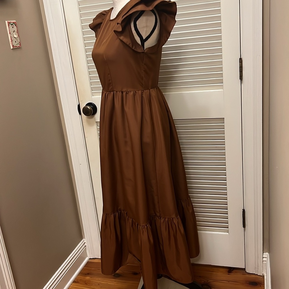 Sold on mercari.  SHEIN Tiered Ruffled Midi Dress in Brown, Size Small, EUC - Picture 13 of 17
